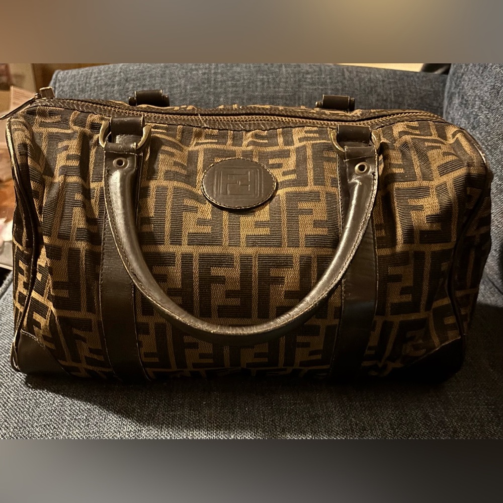 VINTAGE FROM 1990’s Fendi Zucca Canvas and Leather Large Boston Bag VGUC
